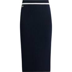 Lacoste Women Skirts Lacoste Logo Patch Ribbed Midi Skirt - Blue