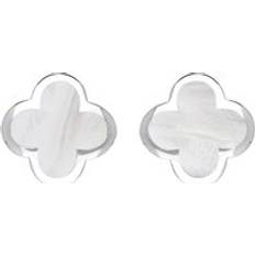 Mother of Pearl Earrings C. W. Sellors Four Leaf Clover Stud Earrings - White Gold/White