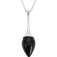 Collares C. W. Sellors Whitby Jet Long Flute Pear Stone Necklace - Silver