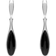 Jewellery C. W. Sellors Whitby Jet Long Slim Pear Drop Stud Earrings - Silver