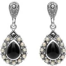 Jewellery C. W. Sellors Whitby Jet Marcasite Pearl Earrings - Silver