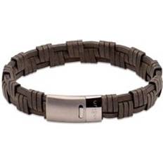 Unique & Co. Matte Stainless Steel Antique Black Leather Bracelet