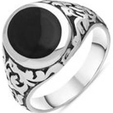 Jewellery C. W. Sellors Whitby Jet Carved Shoulder Oval Signet Ring - Silver