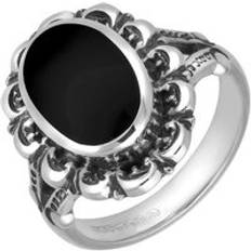 Jewellery C. W. Sellors Whitby Jet Oval Antique Frame Ring - Silver