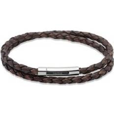 Unique & Co. Stainless Steel Brown Leather Double Bracelet Brown