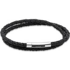 Unique & Co. Stainless Steel Black Leather Double Bracelet Black