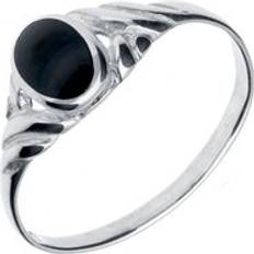 S Rings C. W. Sellors Whitby Jet Carved Scroll Ring - Silver