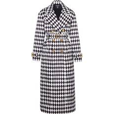 Balmain Women Coats Balmain Diamond-Print Belted Trench Coat - Black