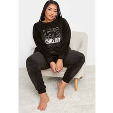 Polyester Schlafanzüge Yours Fleece Loungewearset Let's Chill - Schwarz