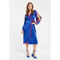 Liquorish Satin Midi Wrap Dress - Royal Blue