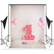 Photo Backgrounds Conbicy JDQZM, 5x7ft Brick Wall Photographic Backgrounds Pink Rose 1st Birthday Photo Backdrops White Balloons Studio Backgrounds for Girls