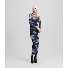Blåa - Mesh Klänningar Karl Lagerfeld Netzkleid Mit Glitch-Print