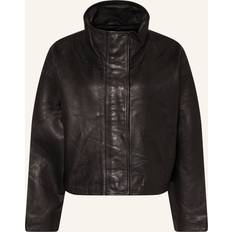 ALLSAINTS レディースクロップバーシティジャケット黒ブラックｘ白レザー ホームアイホーム ジャケット 革ジャン レザージャケット