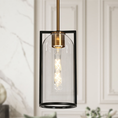 LaLuz Modern Farmhouse 1-Light Black Gold Lights D6 x H76 in Pendant Lamp