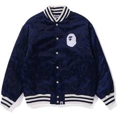 Bape Outerwear Bape Tonal Solid Camo Padded Varsity Jacket - Blue