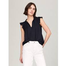 Tommy Hilfiger Blouses Tommy Hilfiger Solid Flutter-Sleeve Ruffle Top - Navy