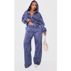 PrettyLittleThing Shape Navy Washed Wide Leg Joggers - Blue