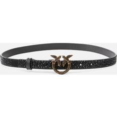 Multicoloured - Women Belts Pinko Thin Belt With Rhinestone Love Birds - Noir/Vieil Or