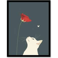 White Framed Art ARTERY8 White Cat Print A4 Framed Art