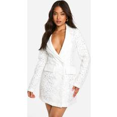 boohoo Petite Premium Lace Blazer Dress - White