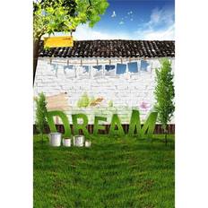 Photo Backgrounds Conbicy JDQZM, Polyester 5x7ft Artistic Backdrop Girl Photography Background Sky Picture Rope Banner Paint Pots White Brick Wall Roof Dream Grass Sculpture Floor Ba