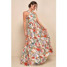 Lulus Floral Print Maxi Dress - Beige Lilja Cream