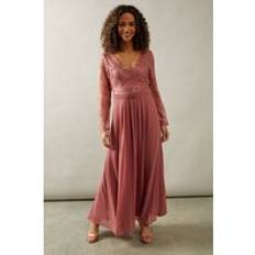 Wallis Long Sleeve Lace Top Chiffon Skirt Maxi Dress - Antique Rose