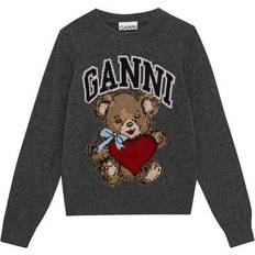 Ganni Tröjor Ganni Graphic Wool Mix Bear Crewneck - Gray