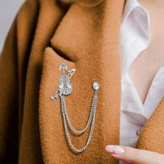 Men Brooches Segolike Fashionable Brooch Lapel Pin Badge 3D Violin Tassel Chains Pin Hanging Chains Brooches for Men Career Suit Graduation Business Engagement Argent