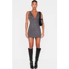 PrettyLittleThing Plunge Corset Style Denim Mini Dress - Washed Grey