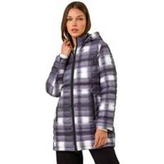 Fabric Coats Roman Check Print Quilted Puffer Coat - Black