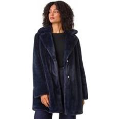 Black Coats Roman Faux Fur Longline Coat - Midnight