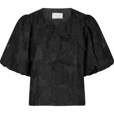 XL Bluser Neo Noir Aska Jacquard Blouse - Black