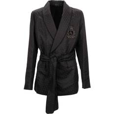 Herre - Silke Frakker Dolce & Gabbana Jacquard Tuxedo Uld Broderet Logo Sort