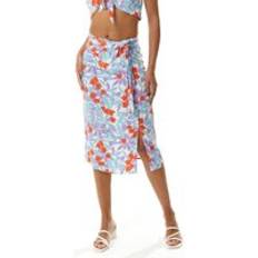 Florals Skirts Liquorish Floral Knot Front Midi Skirt - Blue/Red