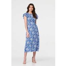 Printed Frill Cap Sleeve Midi Dress - Blue