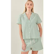 Beige Pyjamas Accessorize Seersucker Stripe Short Pyjamas Set - Green/White