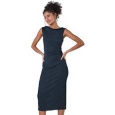 Dusk Cowl Neck Ruched Bodycon Midi Dress - Navy