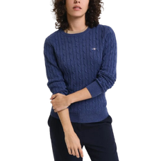 Gant Stretch Cable Knit Crew Neck Sweater - Dusty Navy