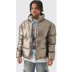 Bronze - Herren Jacken boohooMAN Metallic Steppjacke Mit Trichterkragen - Bronze