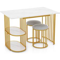 Gold - Wood Dining Sets Costway Rectangular Small Space White Dining Set 28x43"