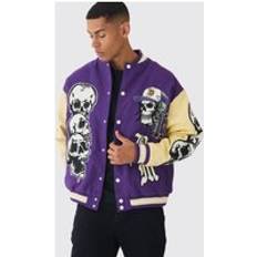 Overshirt - Violett Jacken boohooMAN Oversize Limited Edition Totenkopf Jacket - Lila