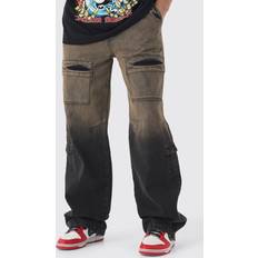 boohooMAN Tall Ombre Overdye Baggy Fit Jeans - Brown