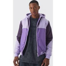Bomber Jackets - Purple boohooMAN Colour Block Hooded Padded Bomber Jacket - Purple