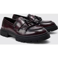 Lage schoenen boohooMAN Mens PU-Loafers Mit Fransen-Detail - Burgund