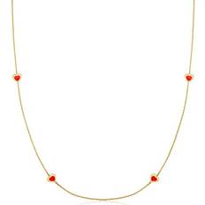 Jewelry Ross-Simons Italian Red Enamel Heart Station Necklace in 14kt Yellow Gold Women Adult