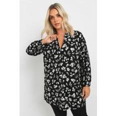 Yours Curve Floral Print Blouse - Black