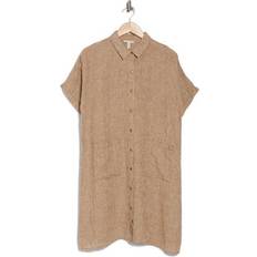 Bronze - Short Dresses Eileen Fisher Check Print Linen Blend Shirtdress - Bronze