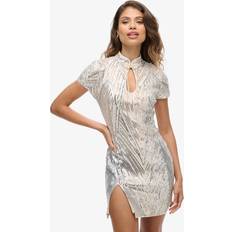 Short Dresses - Silver Superdry Mandarin Mini Dress Party Short Sleeve - Silver