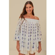 Farm Rio Graphic Fishes Off-Shoulder Blouse - Off-White